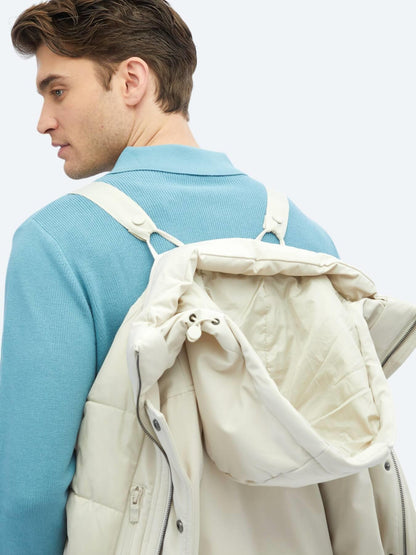 Taş Comfort Fit Kapüşonlu Casual Dokuma Kaban
