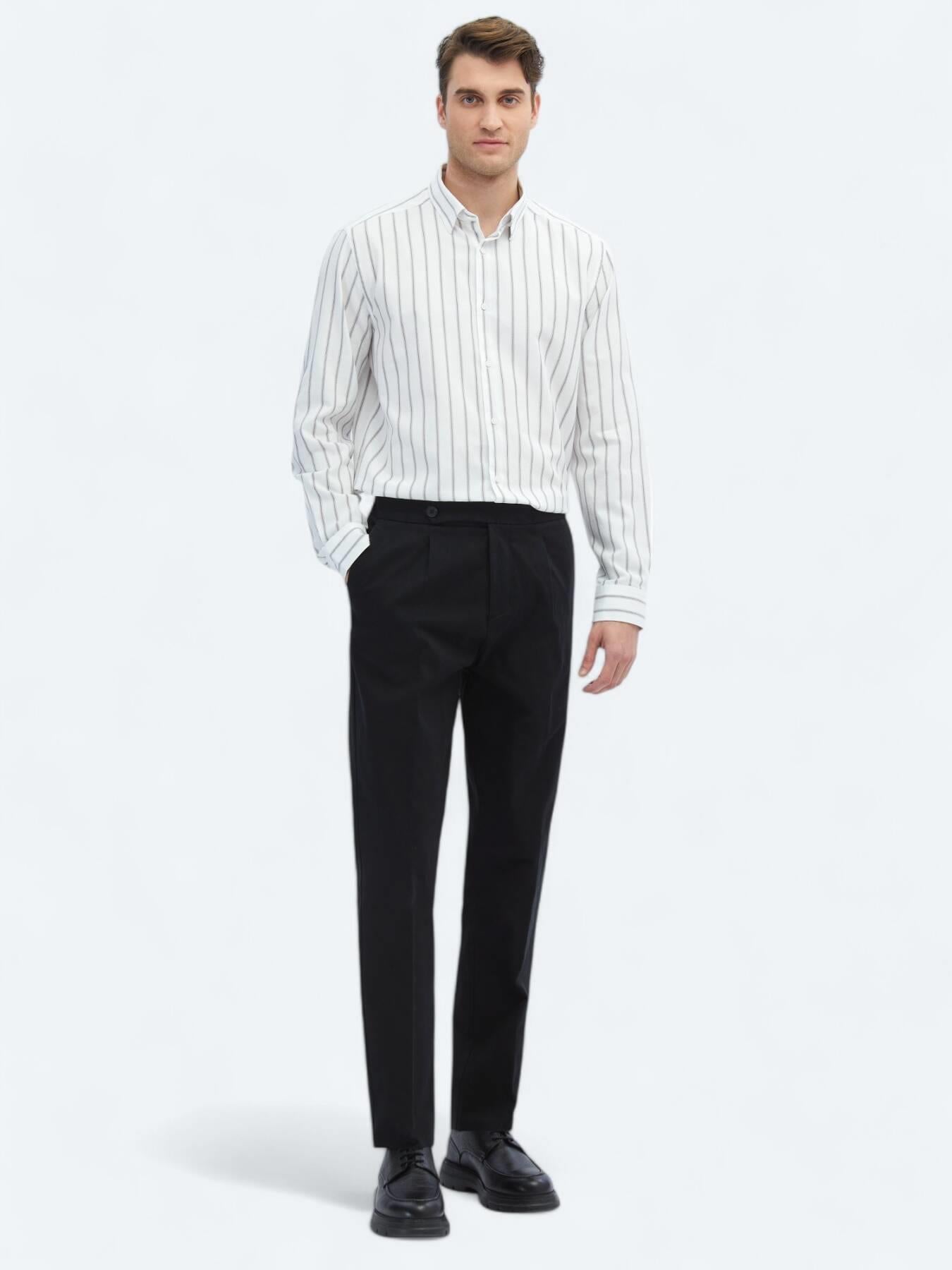 Siyah Dokuma Carrot Fit Casual Pamuk Karışımlı Pantolon