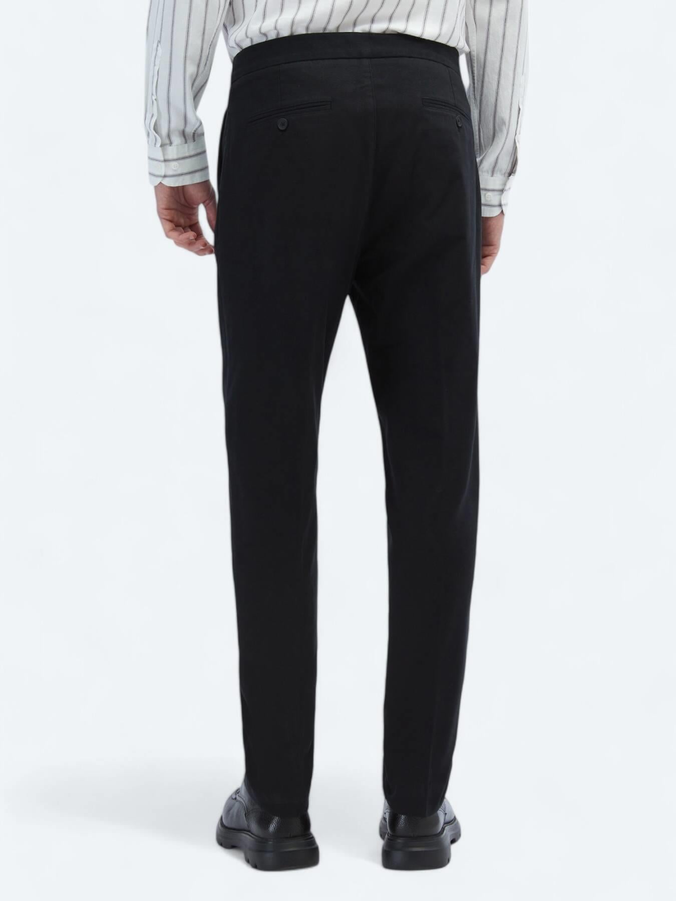 Siyah Dokuma Carrot Fit Casual Pamuk Karışımlı Pantolon