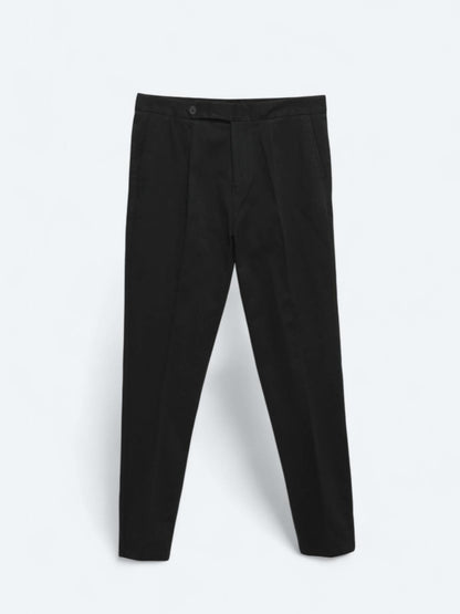 Siyah Dokuma Carrot Fit Casual Pamuk Karışımlı Pantolon