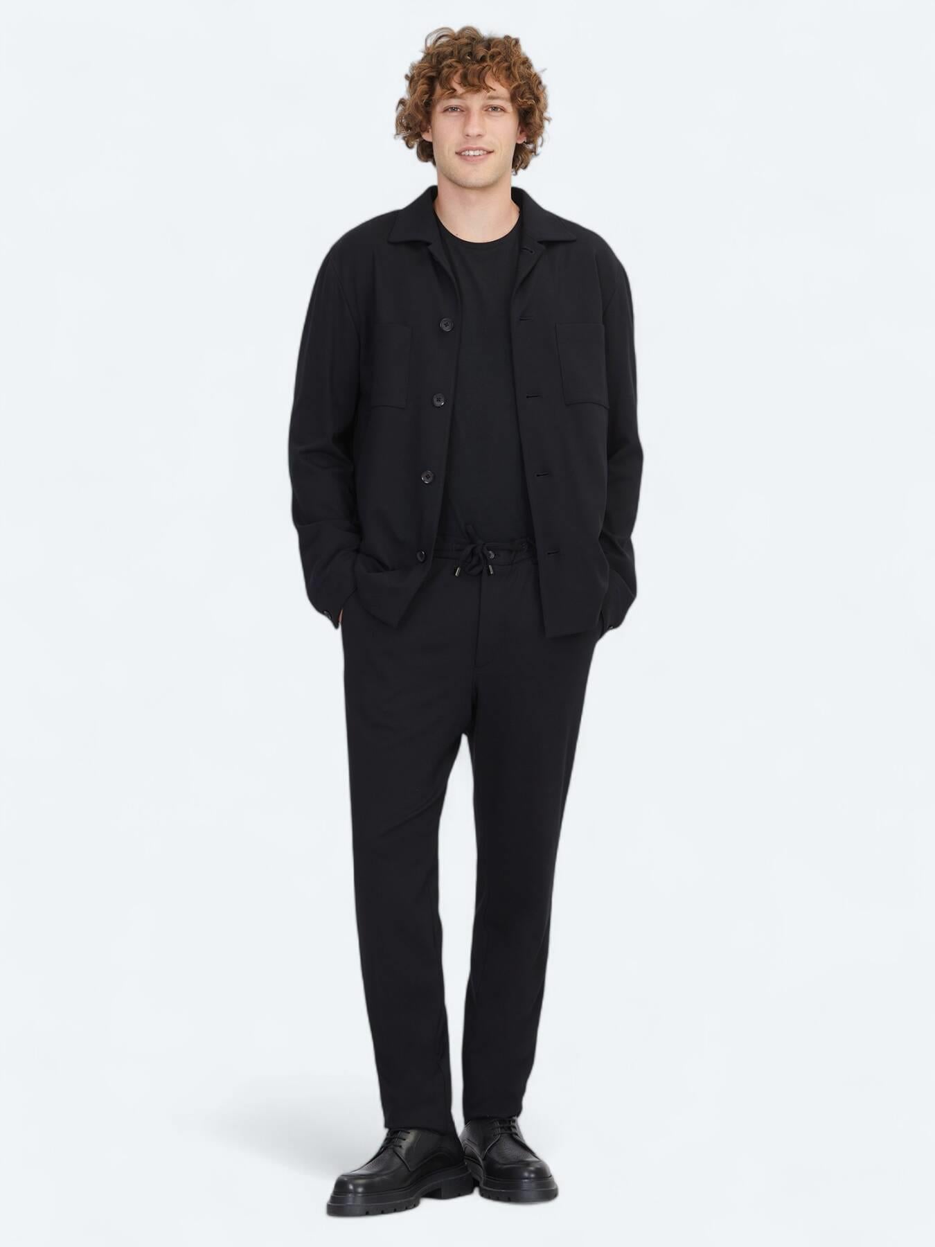 Siyah Düz Modern Fit Örme Takım Elbise