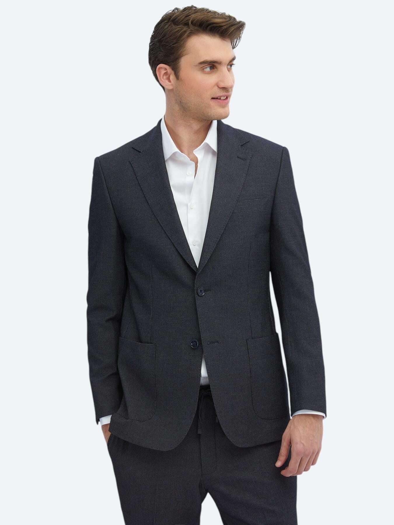 Siyah Desenli Modern Fit Takım Elbise