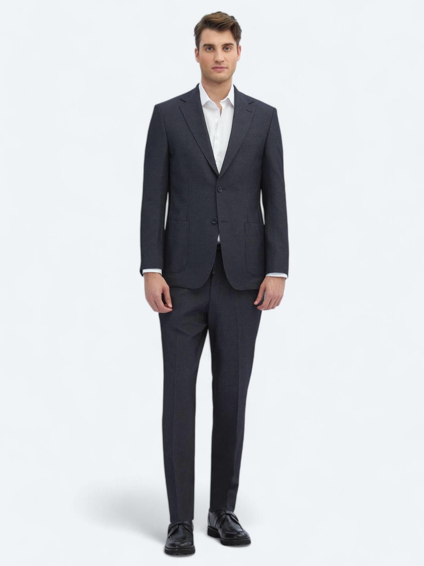 Siyah Desenli Modern Fit Takım Elbise