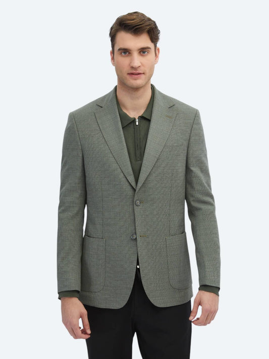 Haki Desenli Modern Fit Ceket