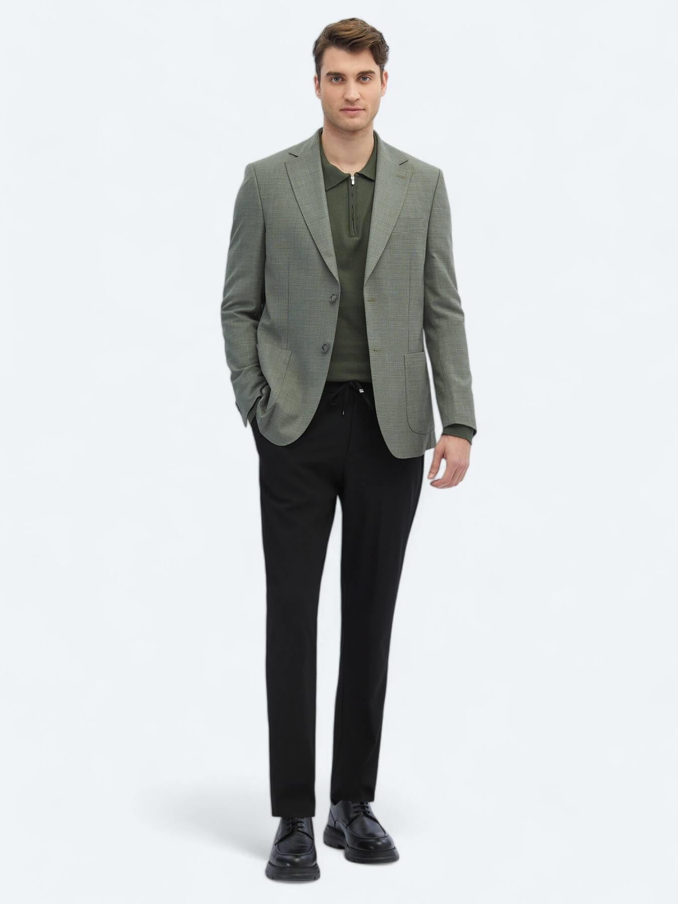 Haki Desenli Modern Fit Ceket
