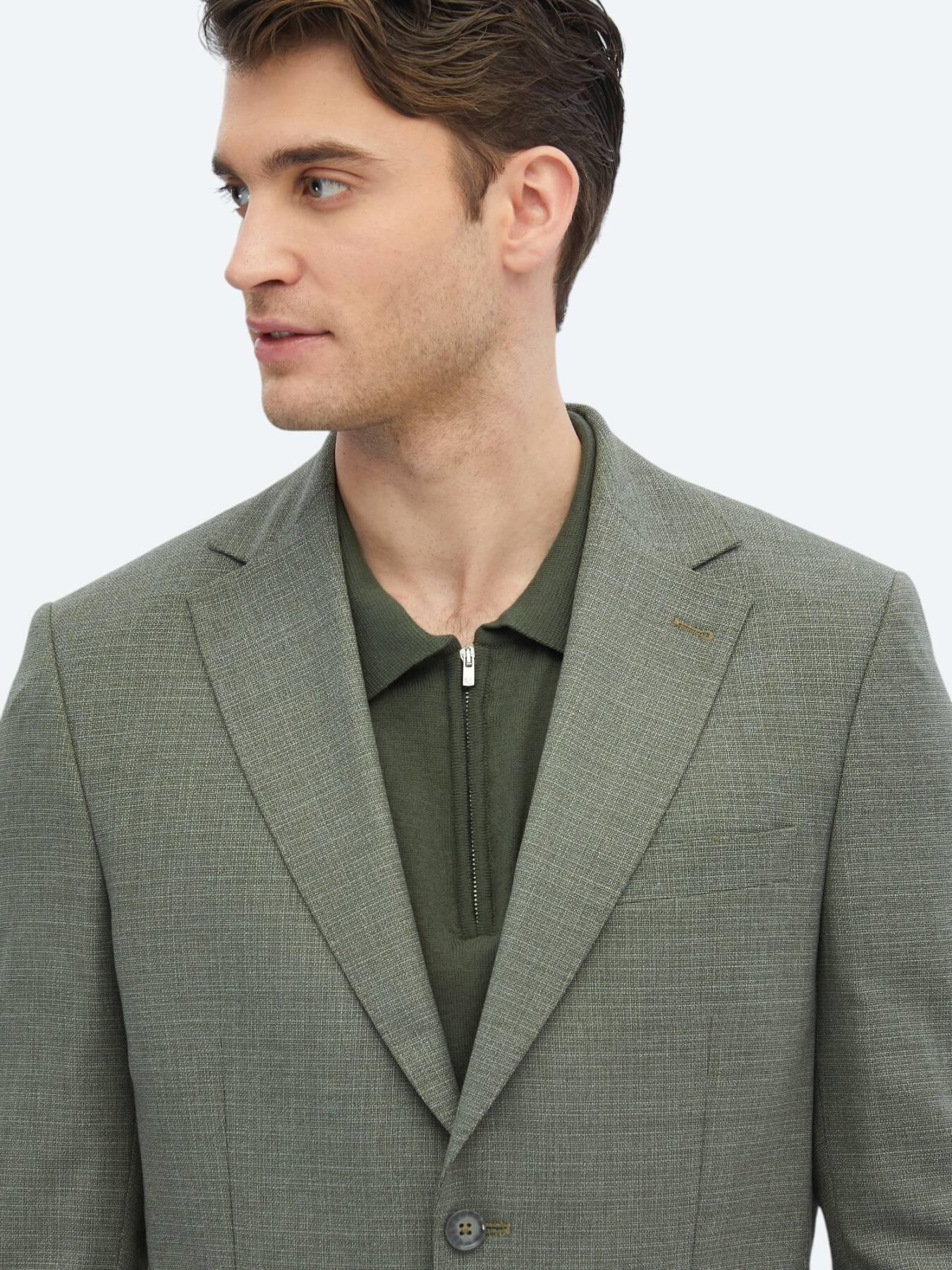 Haki Desenli Modern Fit Ceket
