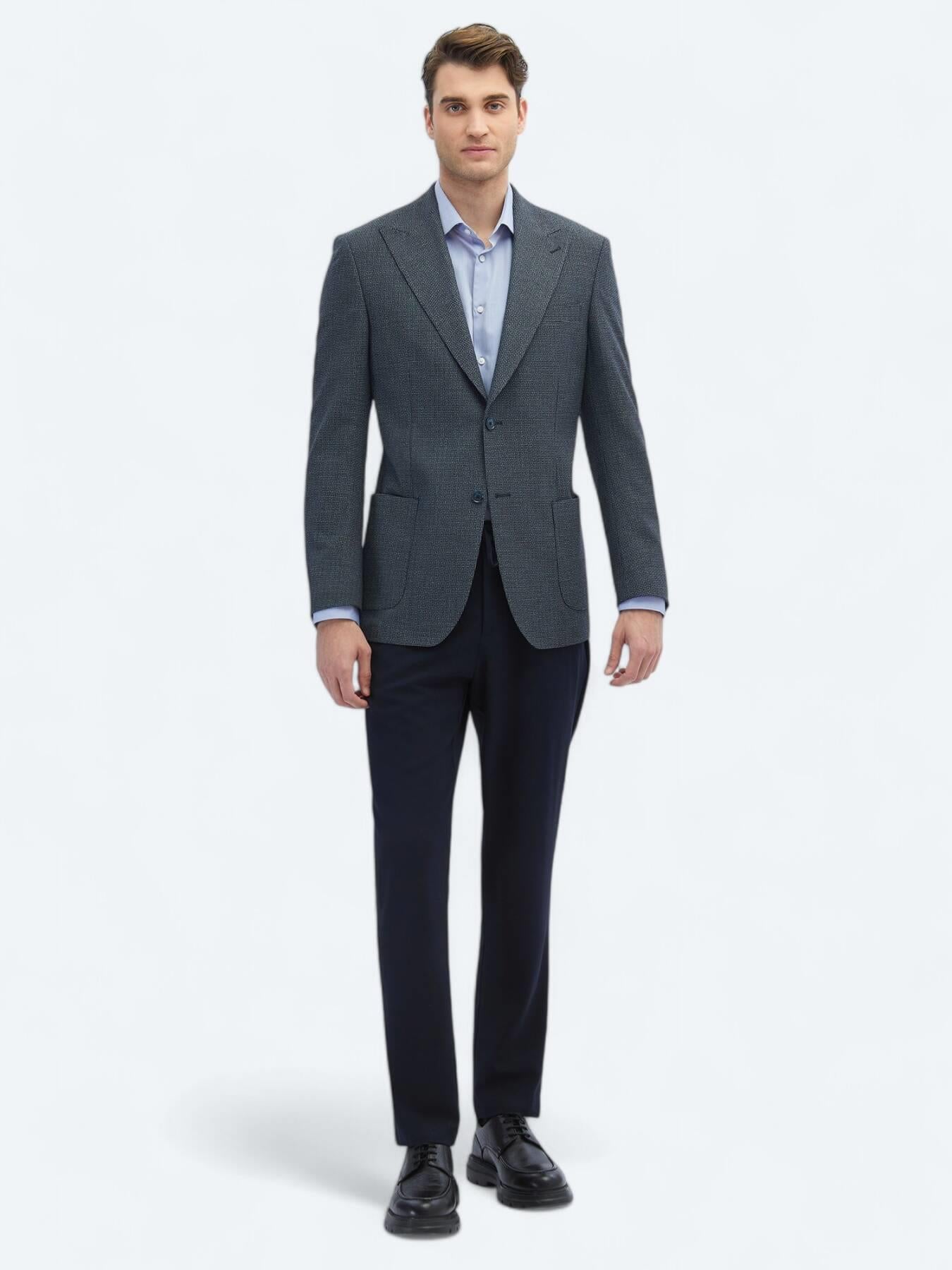 Indigo Desenli Modern Fit Ceket