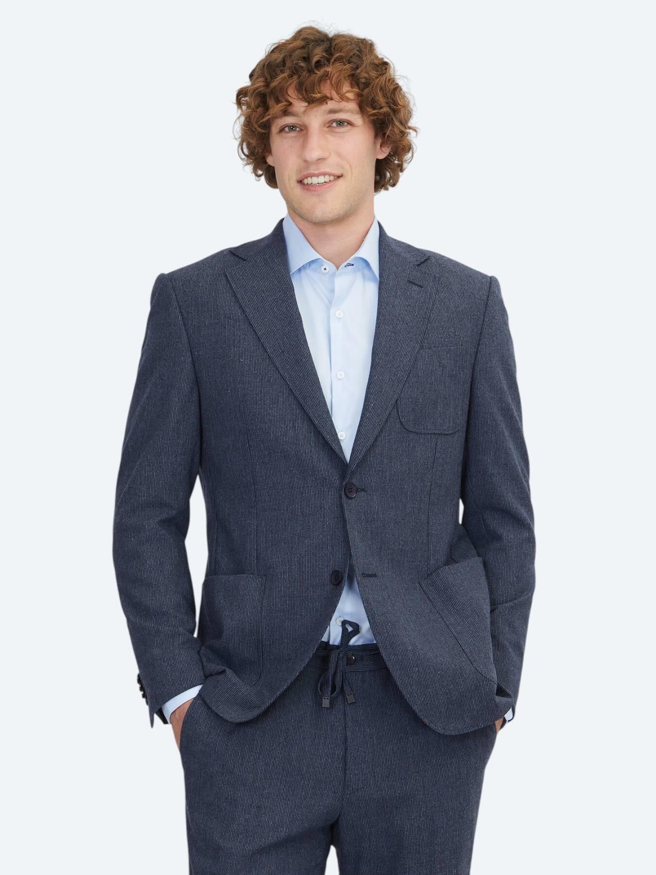 Lacivert Düz Comfort Fit Yün Karışımlı Takım Elbise