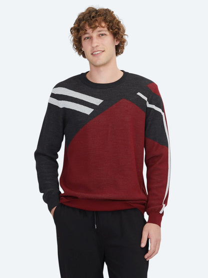 Kırmızı Bisiklet Yaka Desenli Yün Karışımlı Triko Kazak