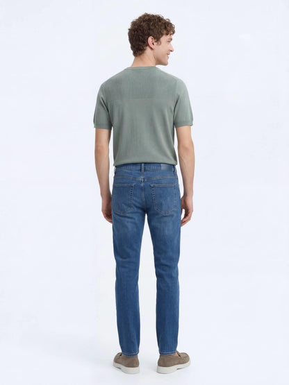 Orta Mavi Slim Fit Çevre Dostu Denim Pamuk Karışımlı Pantolon