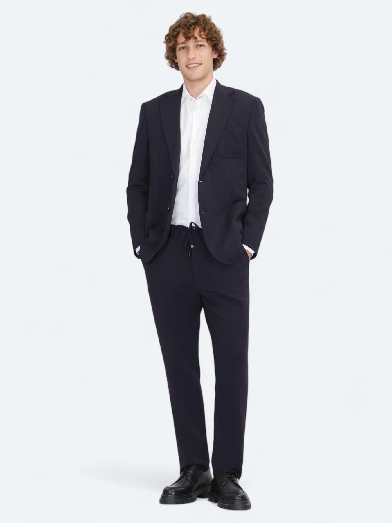 Lacivert Düz Modern Fit Örme Takım Elbise