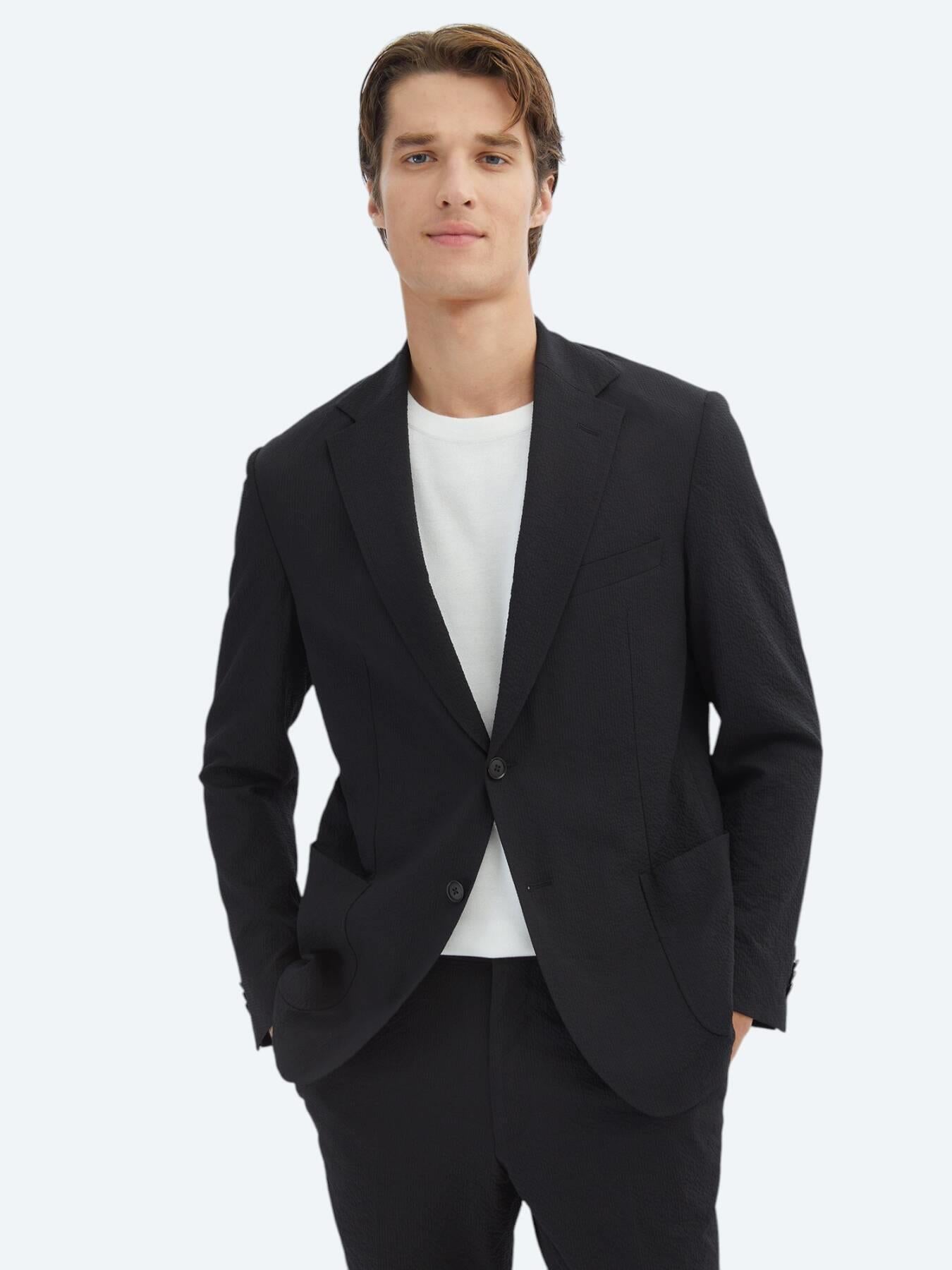 Siyah Desenli Modern Fit Takım Elbise