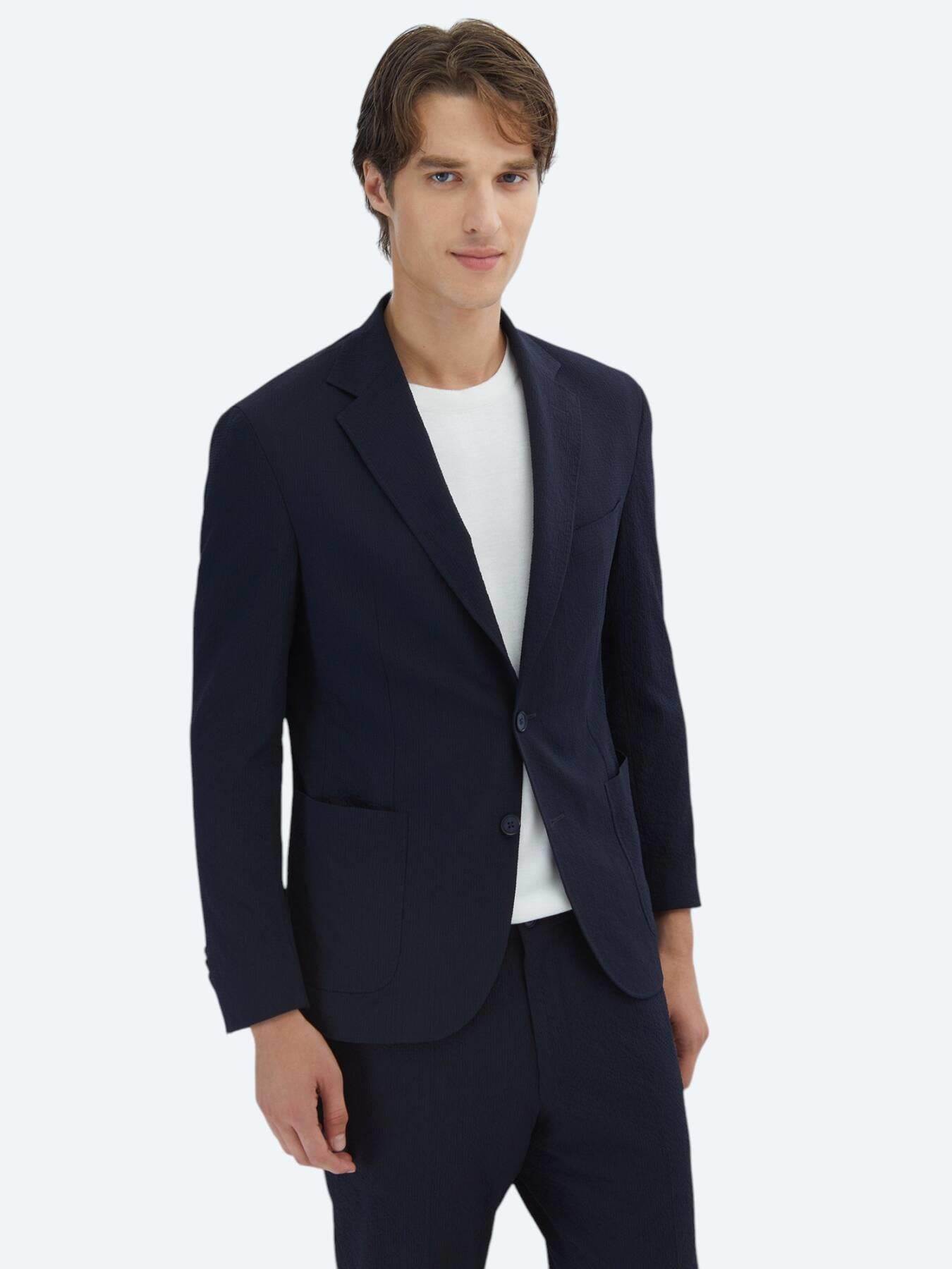 Lacivert Desenli Modern Fit Takım Elbise