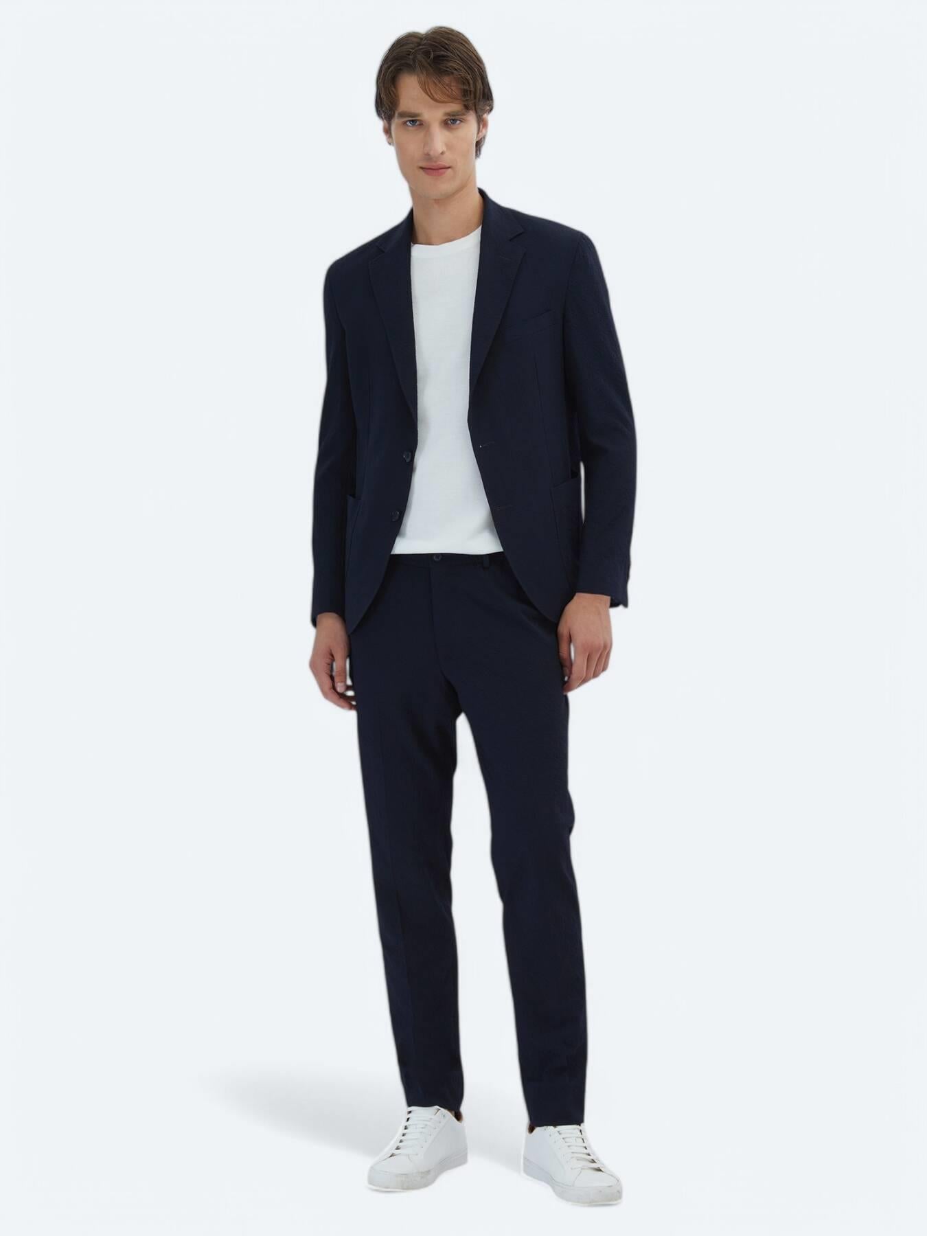 Lacivert Desenli Modern Fit Takım Elbise