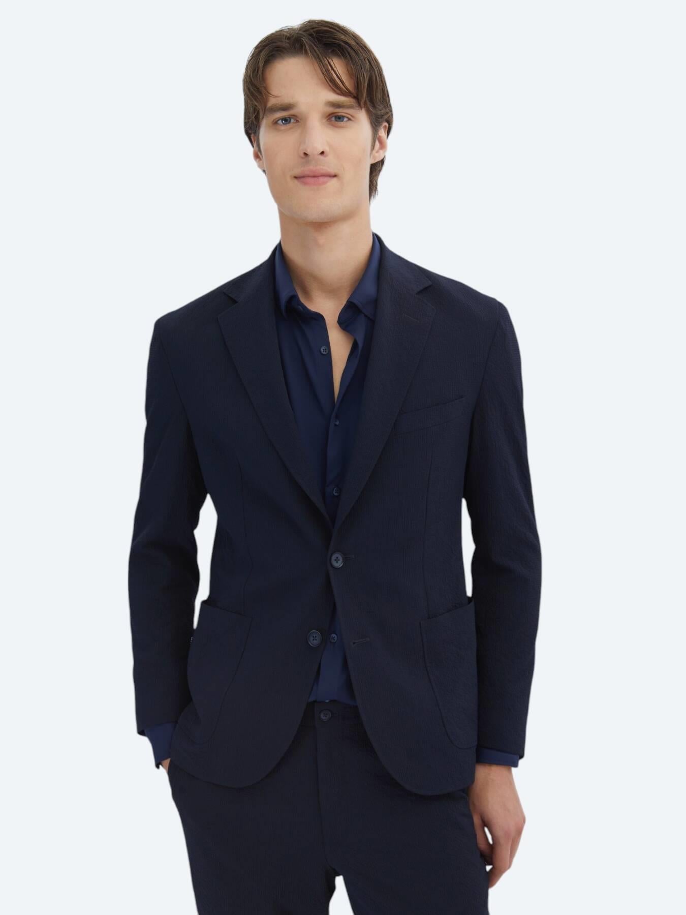 Lacivert Desenli Modern Fit Takım Elbise