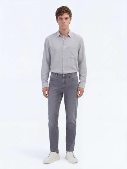 Gri Slim Fit Denim Pamuk Karışımlı Pantolon