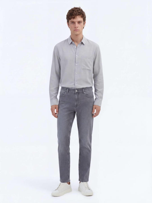 Gri Slim Fit Denim Pamuk Karışımlı Pantolon