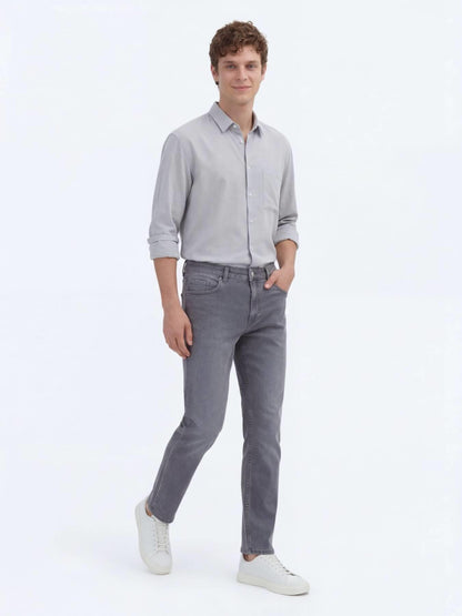 Gri Slim Fit Denim Pamuk Karışımlı Pantolon