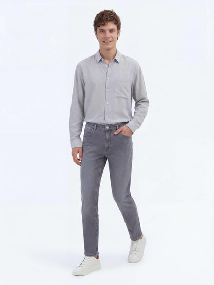 Gri Slim Fit Denim Pamuk Karışımlı Pantolon