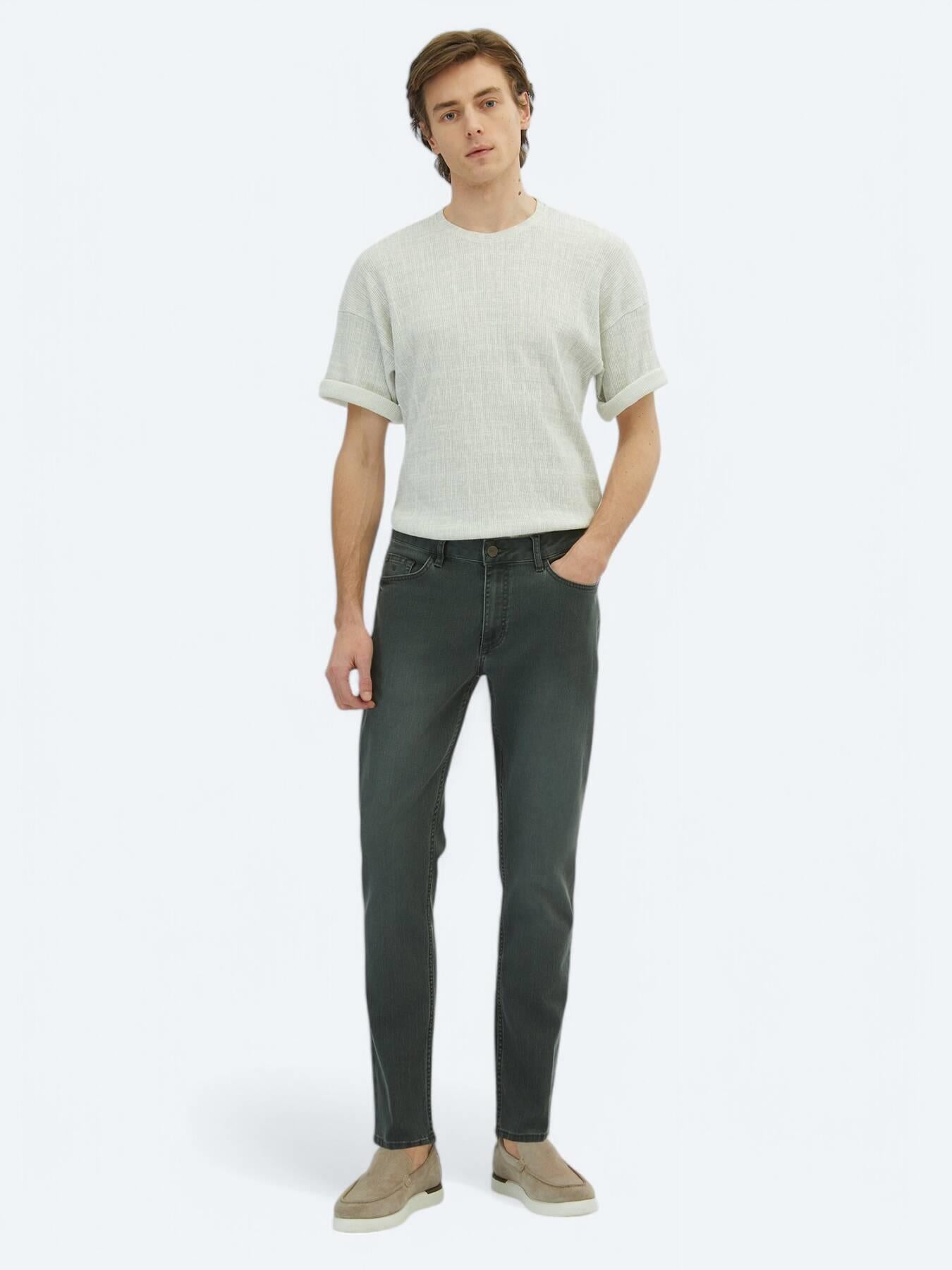 Koyu Yeşil Slim Fit Denim Pamuk Karışımlı Pantolon