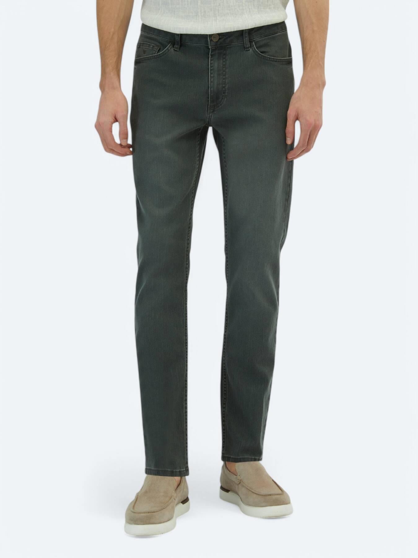 Koyu Yeşil Slim Fit Denim Pamuk Karışımlı Pantolon