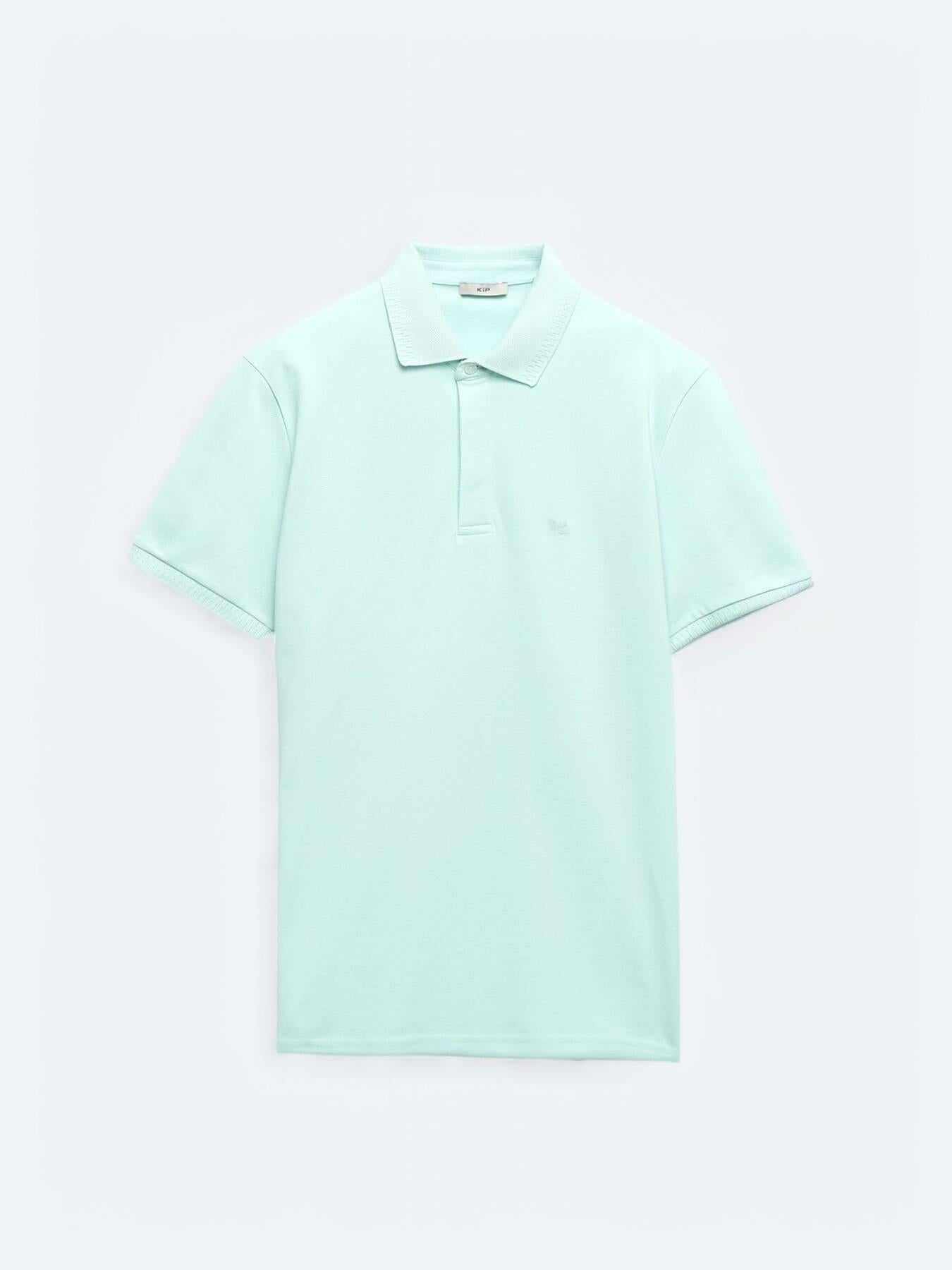 Su Yeşili Düz Polo Yaka %100 Pamuk T-shirt