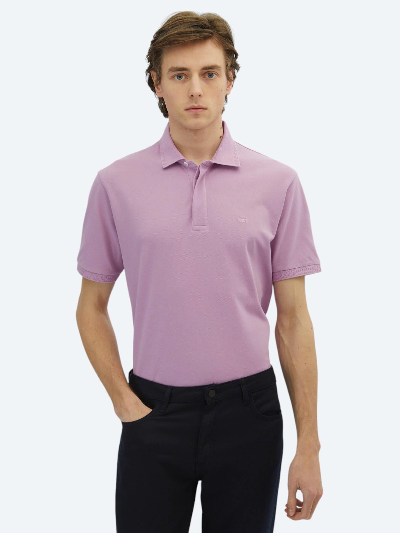 Eflatun Düz Polo Yaka %100 Pamuk T-shirt