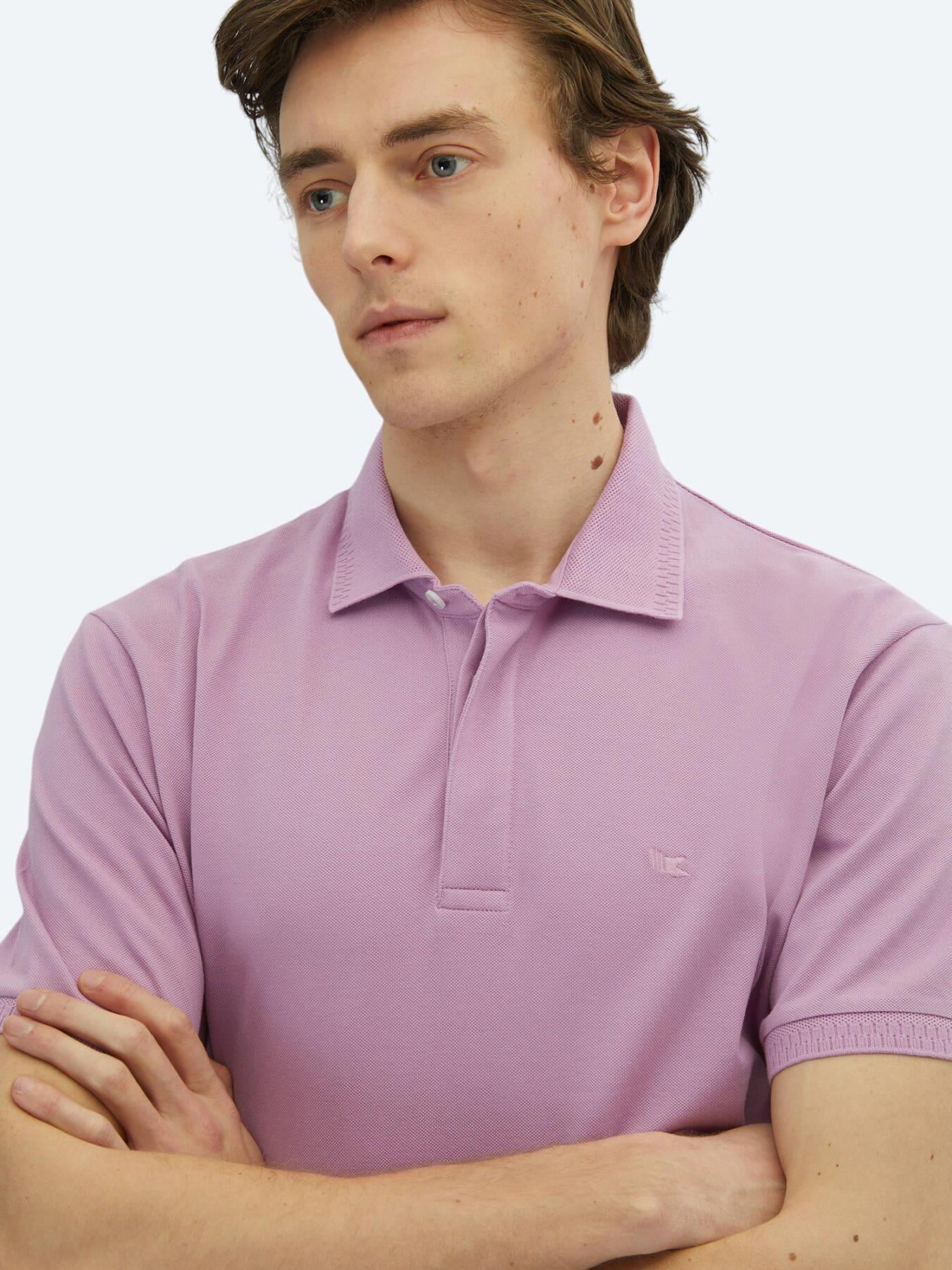 Eflatun Düz Polo Yaka %100 Pamuk T-shirt
