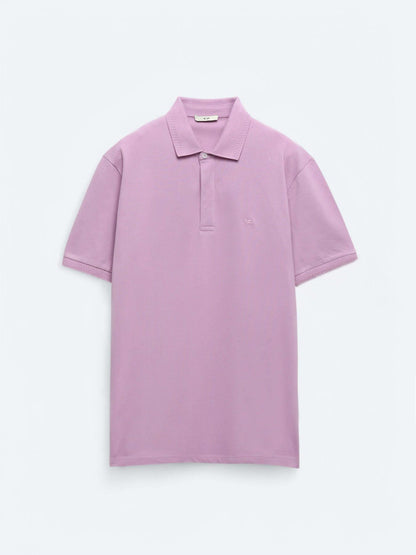 Eflatun Düz Polo Yaka %100 Pamuk T-shirt