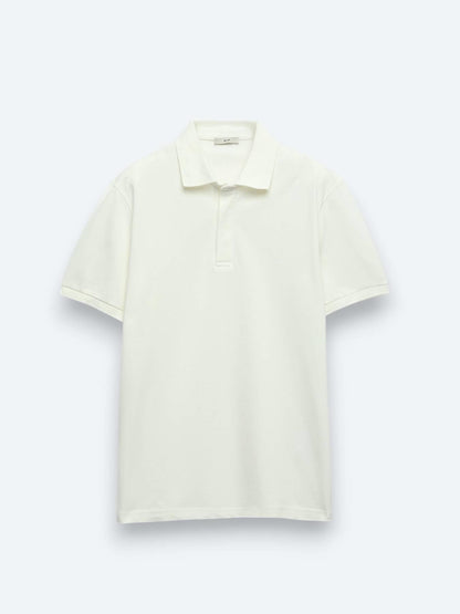 Kırık Beyaz Düz %100 Pamuk T-shirt