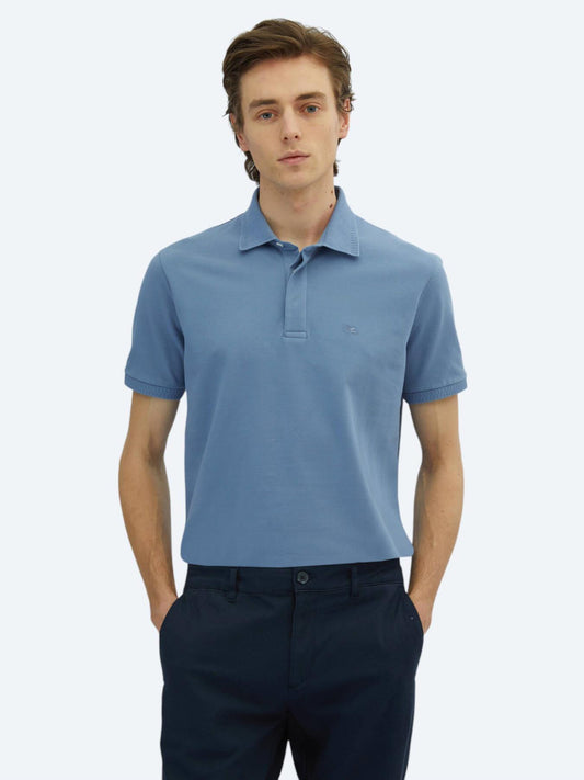 Havacı Mavi Düz Polo Yaka %100 Pamuk T-shirt