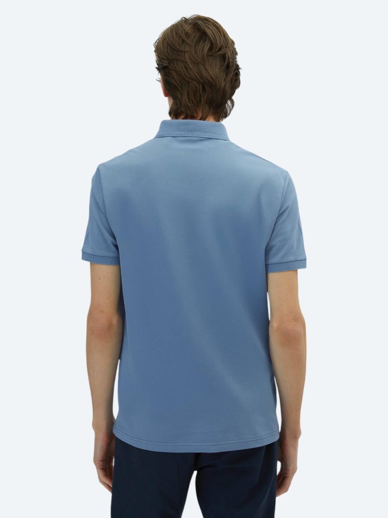 Havacı Mavi Düz Polo Yaka %100 Pamuk T-shirt