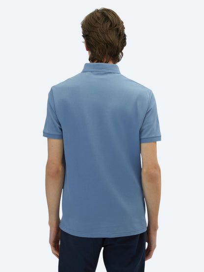 Havacı Mavi Düz Polo Yaka %100 Pamuk T-shirt