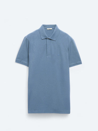 Havacı Mavi Düz Polo Yaka %100 Pamuk T-shirt