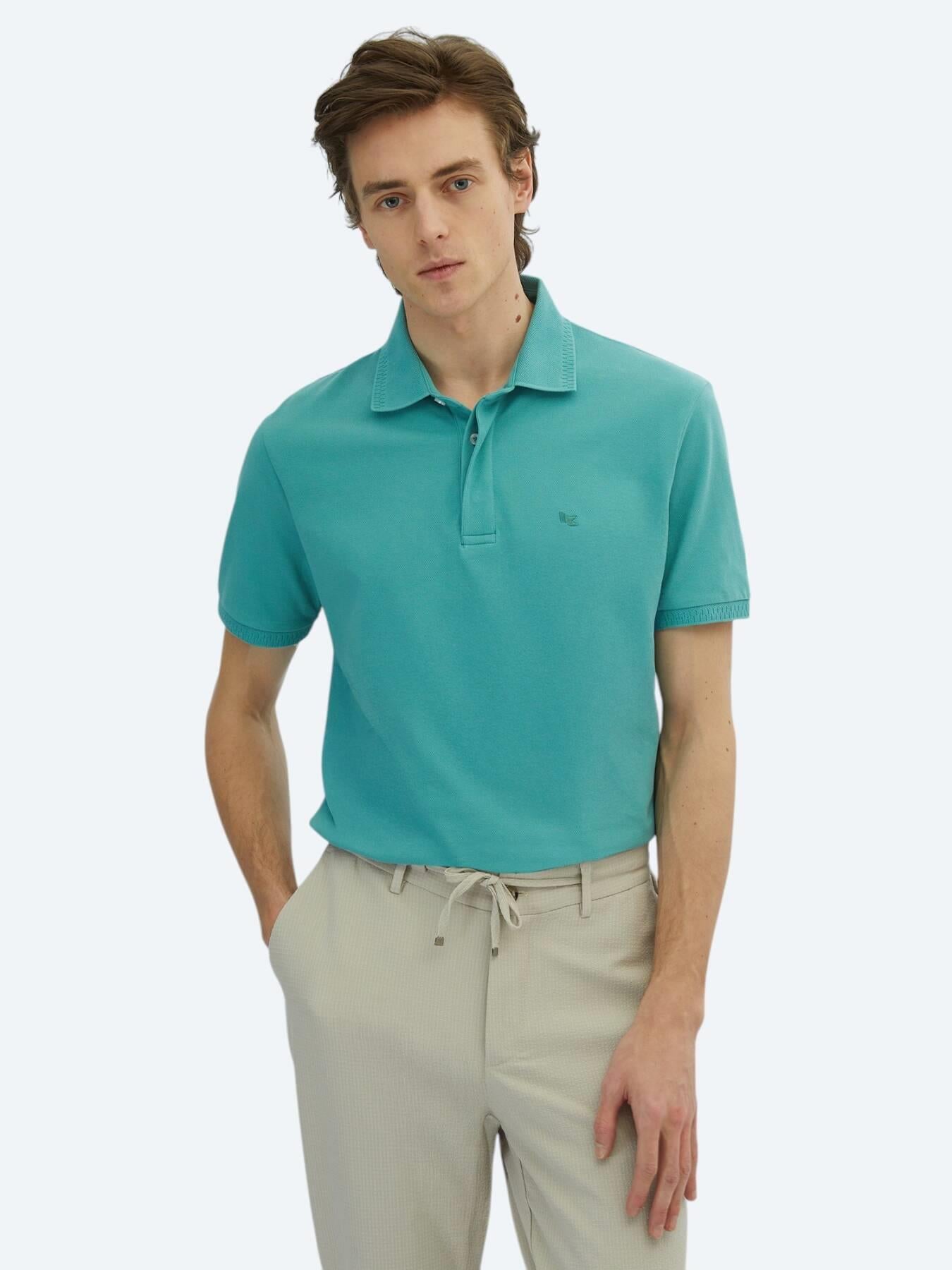 Nil Yeşili Düz Polo Yaka %100 Pamuk T-shirt