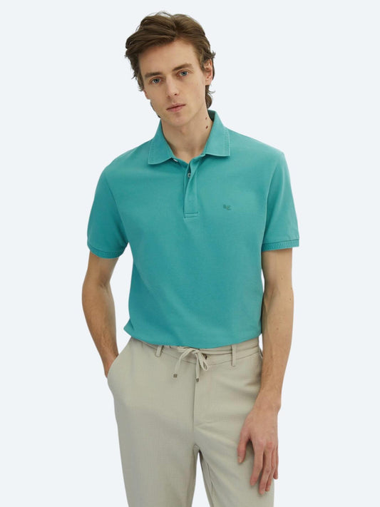 Nil Yeşili Düz Polo Yaka %100 Pamuk T-shirt