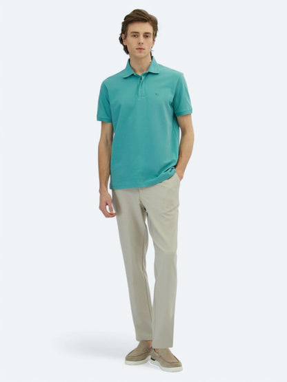 Nil Yeşili Düz Polo Yaka %100 Pamuk T-shirt