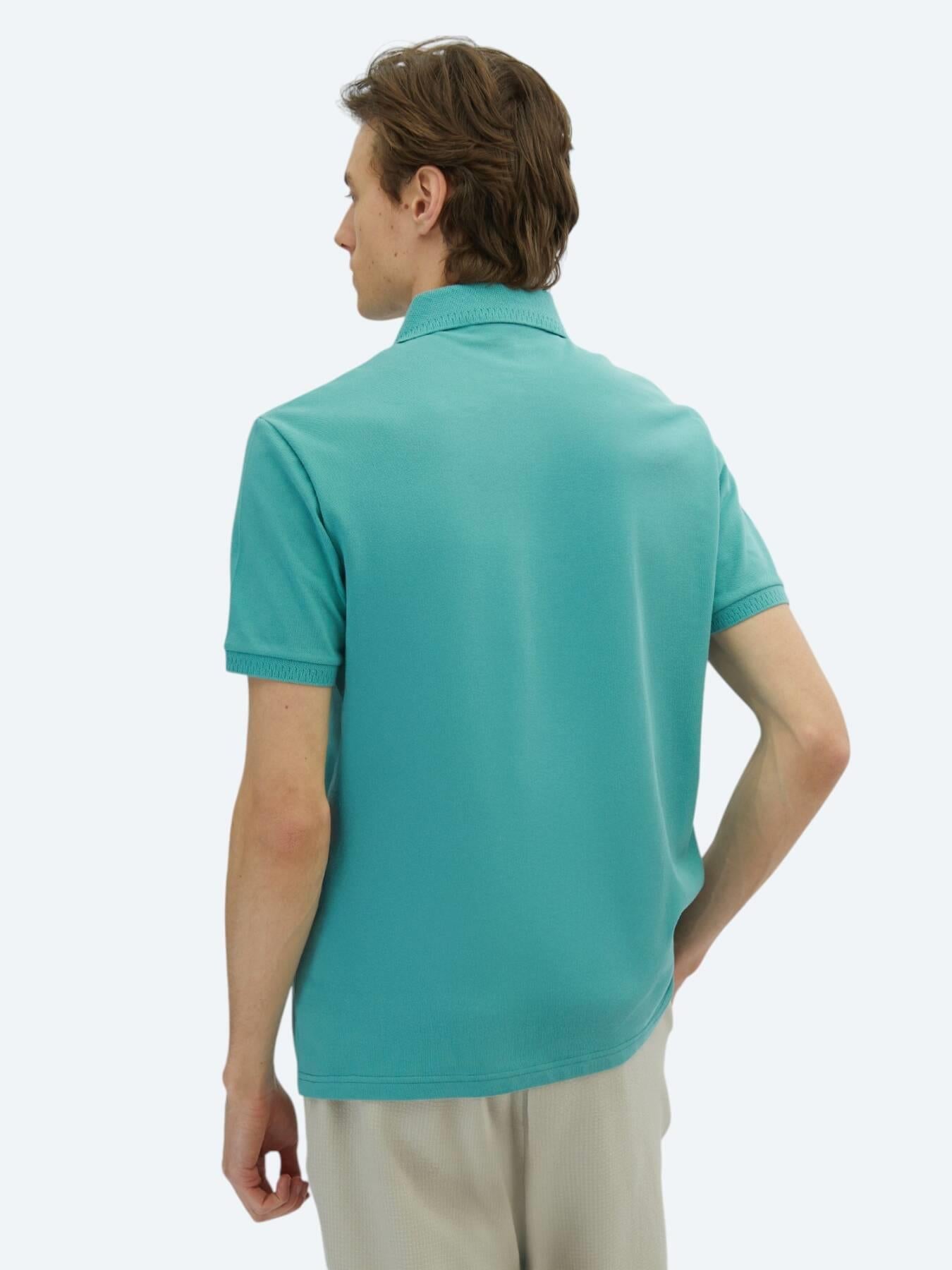 Nil Yeşili Düz Polo Yaka %100 Pamuk T-shirt