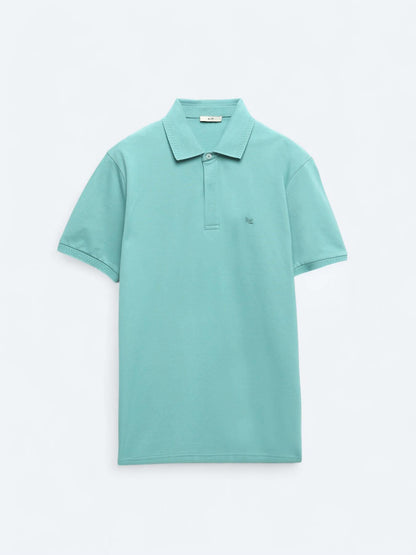 Nil Yeşili Düz Polo Yaka %100 Pamuk T-shirt