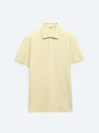 Sarı Düz Polo Yaka %100 Pamuk T-shirt