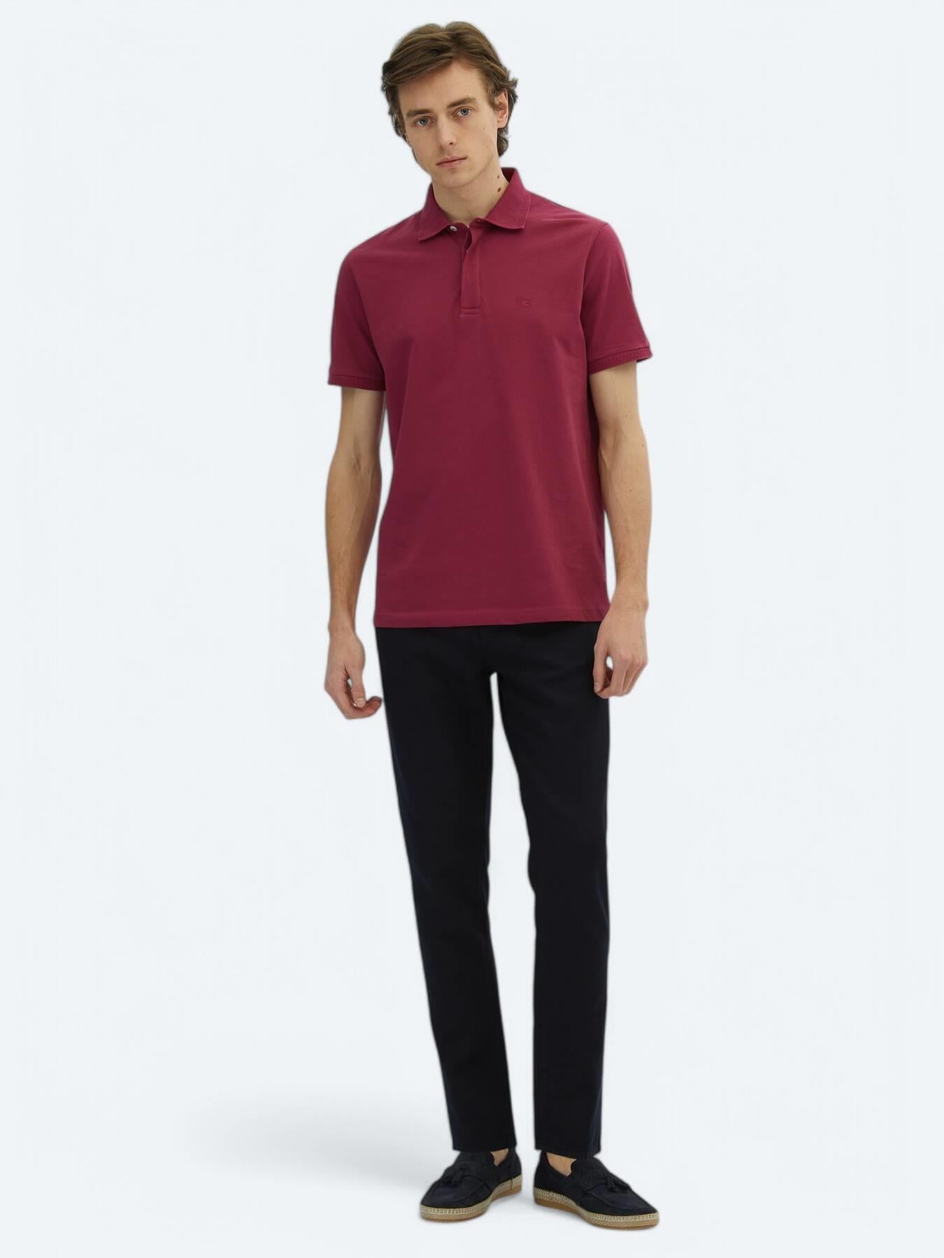 Mürdüm Düz Polo Yaka %100 Pamuk T-shirt
