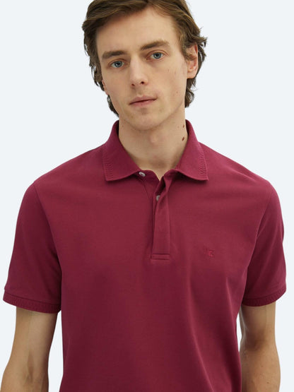 Mürdüm Düz Polo Yaka %100 Pamuk T-shirt