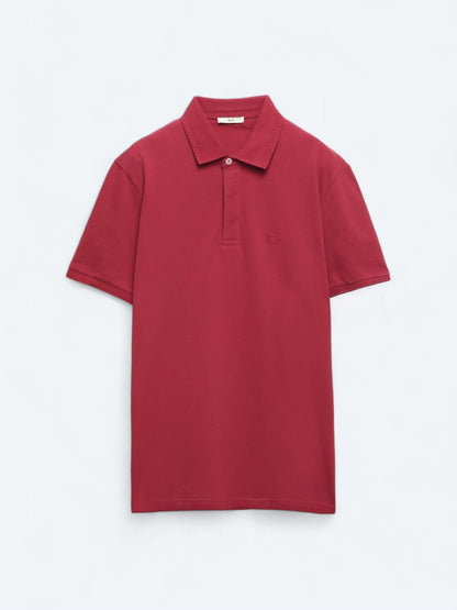 Mürdüm Düz Polo Yaka %100 Pamuk T-shirt