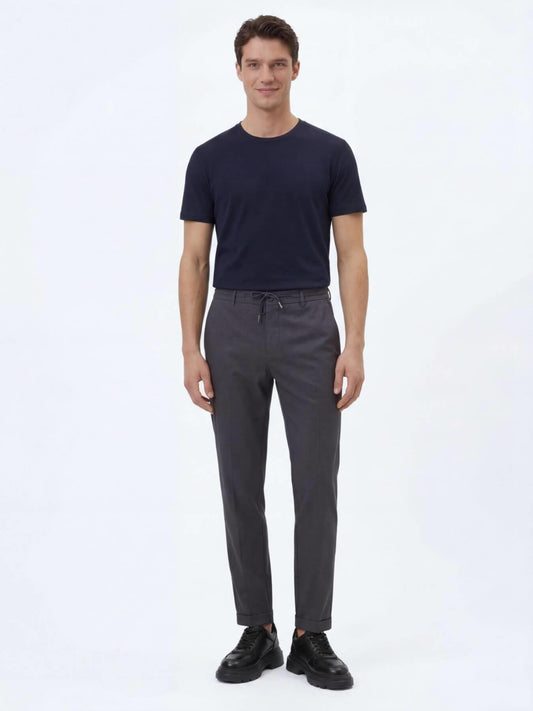Koyu Gri Düz Dokuma Jogging Fit Casual Pamuk Karışımlı Pantolon