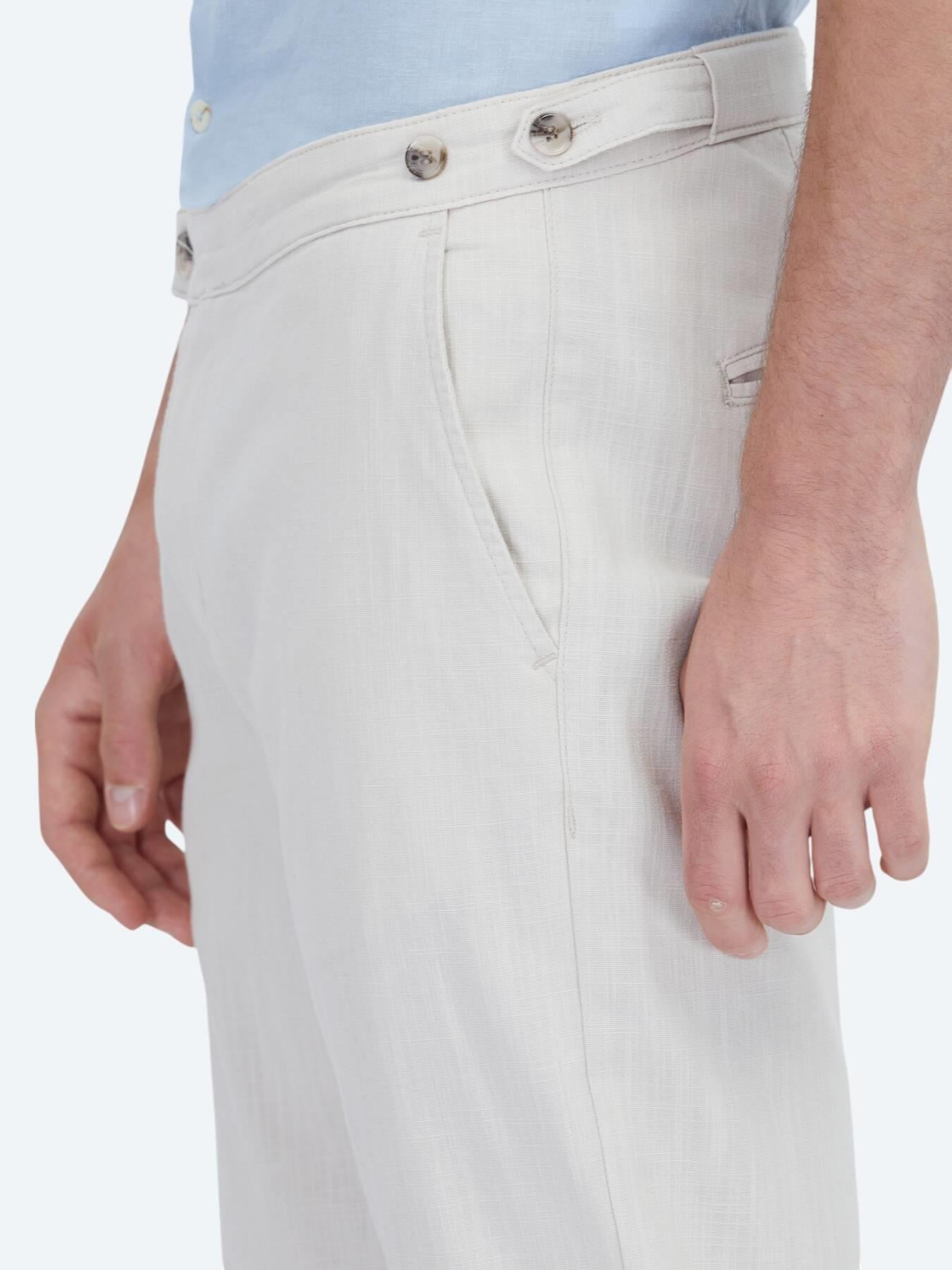 Bej Dokuma Fitted Fit Smart Casual Pamuk Karışımlı Pantolon