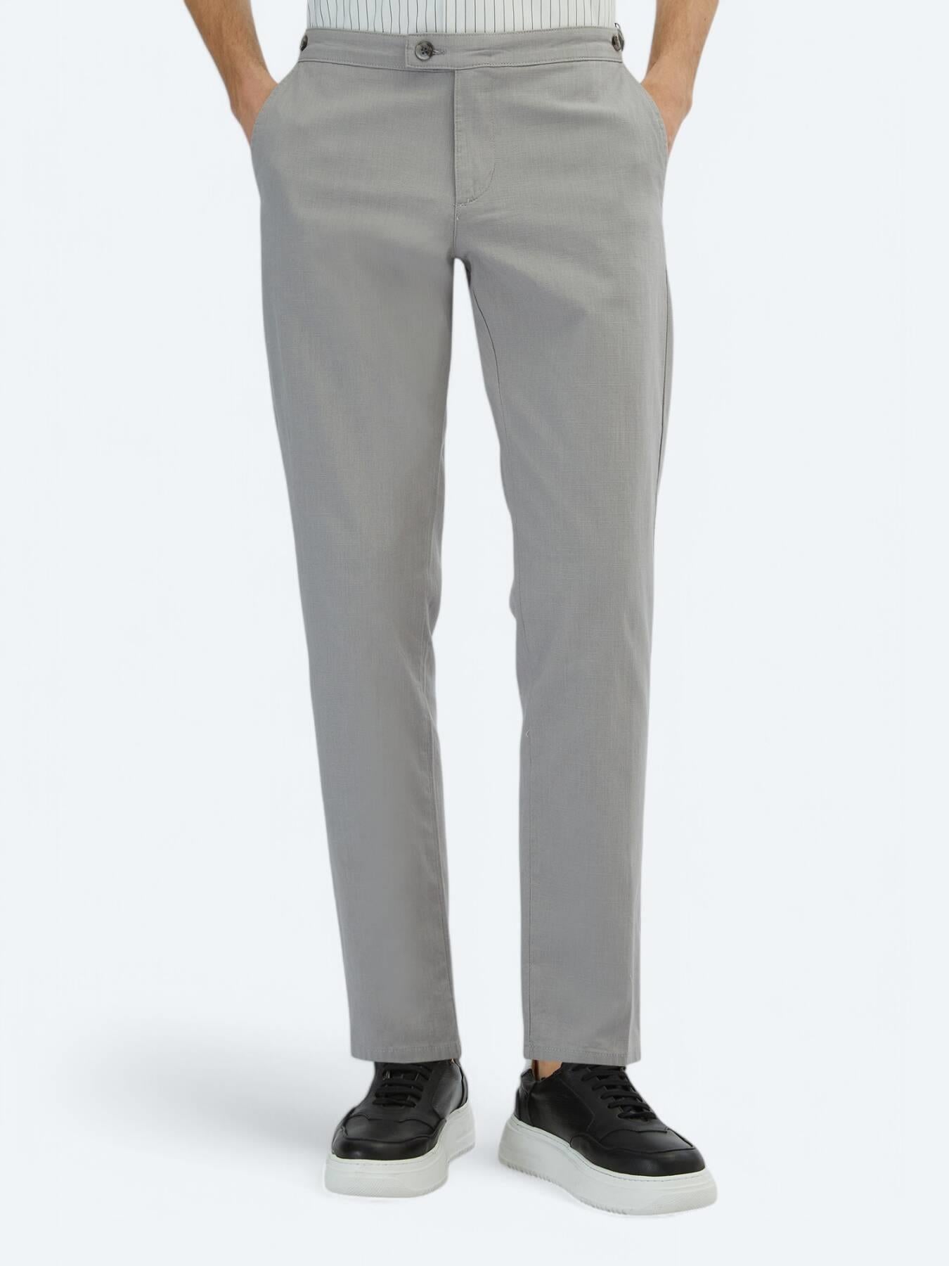Gri Dokuma Fitted Fit Smart Casual Pamuk Karışımlı Pantolon