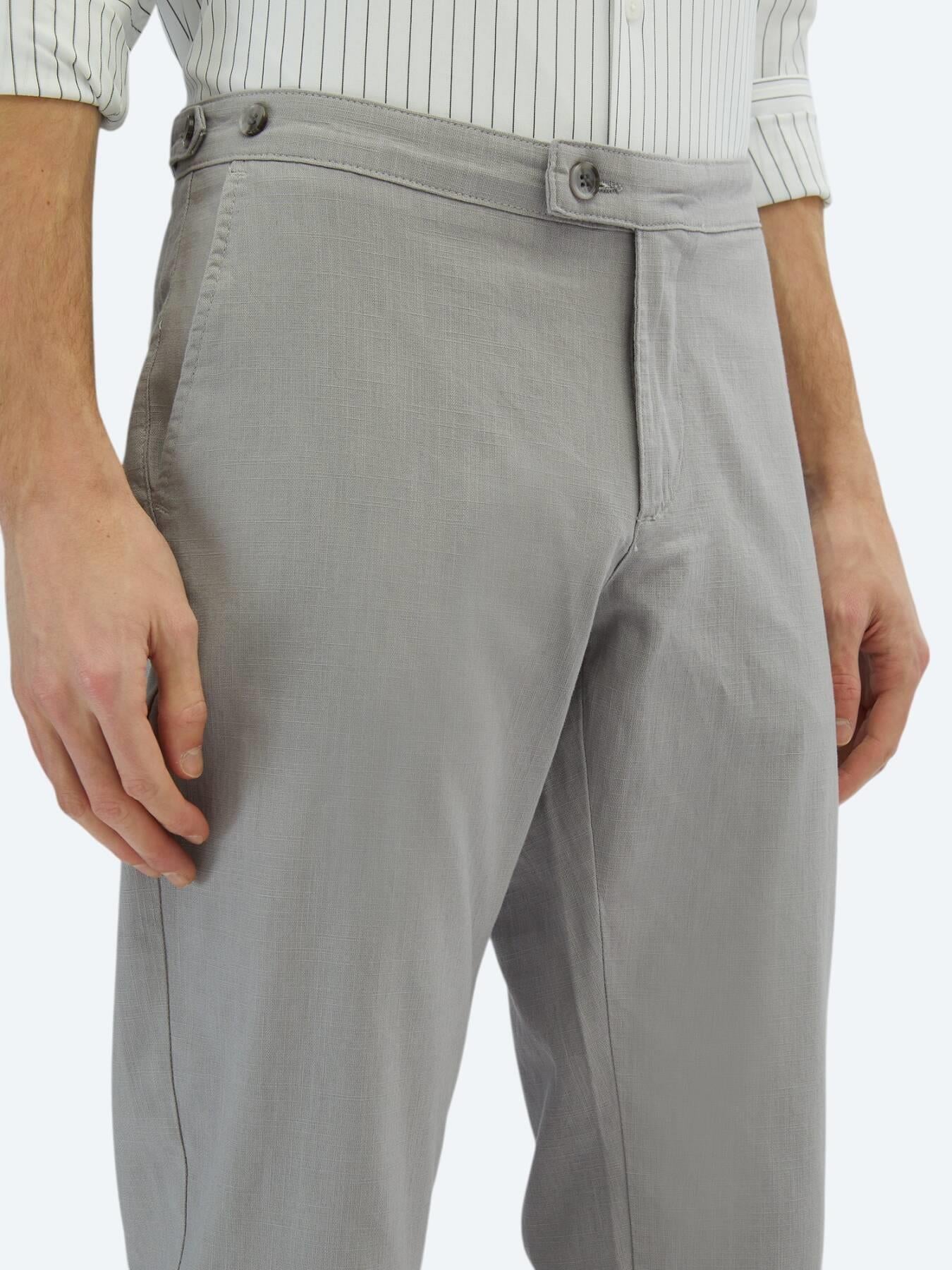 Gri Dokuma Fitted Fit Smart Casual Pamuk Karışımlı Pantolon