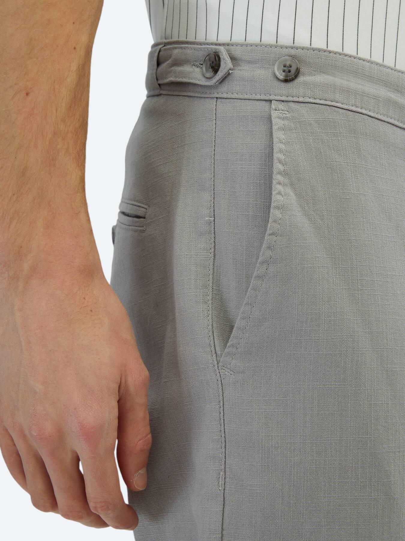Gri Dokuma Fitted Fit Smart Casual Pamuk Karışımlı Pantolon