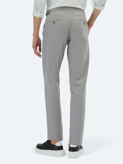 Gri Dokuma Fitted Fit Smart Casual Pamuk Karışımlı Pantolon