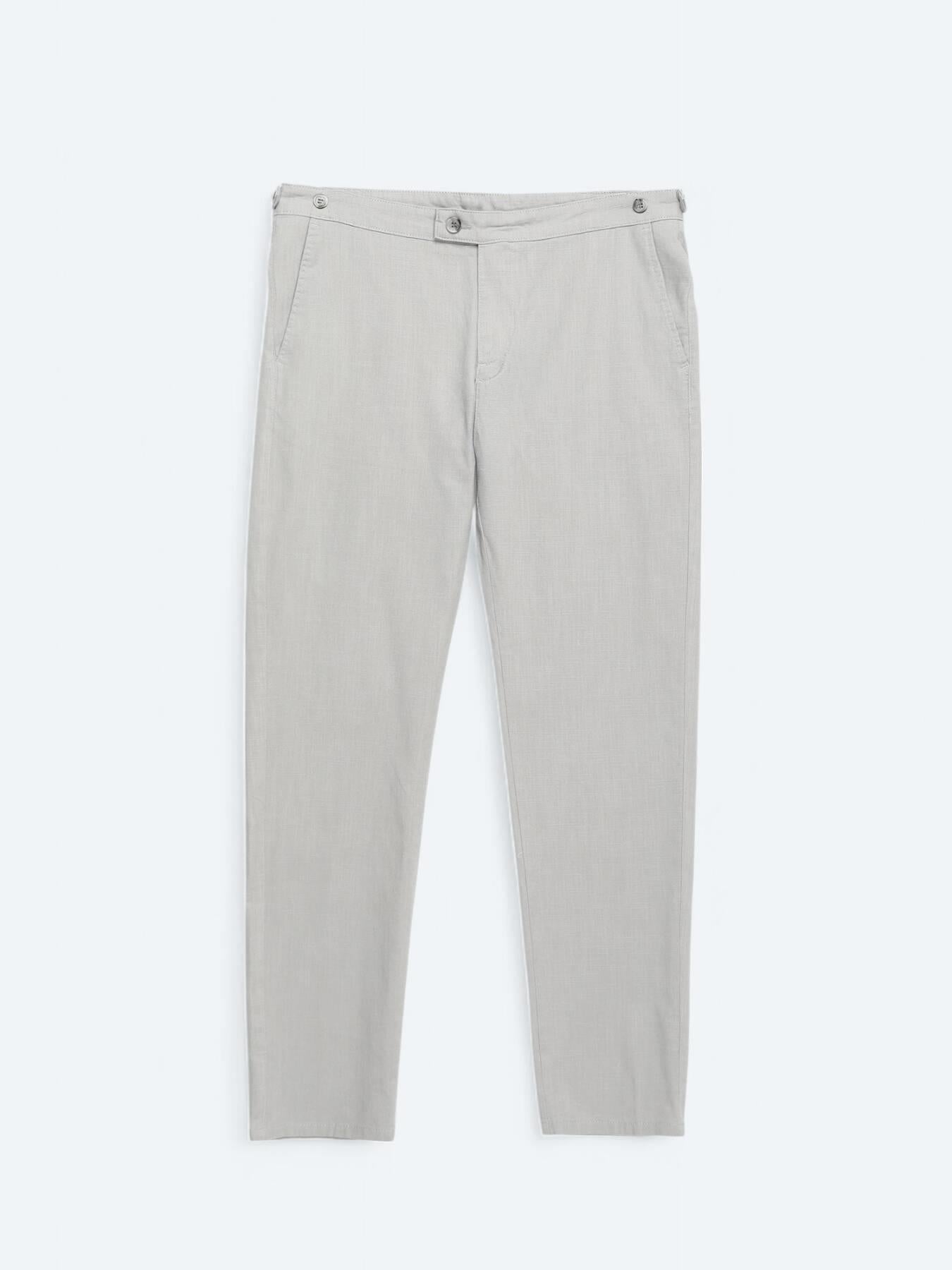 Gri Dokuma Fitted Fit Smart Casual Pamuk Karışımlı Pantolon